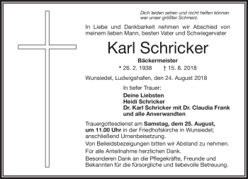Traueranzeige von Karl Schricker von Frankenpost