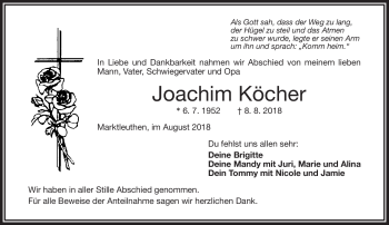 Traueranzeige von Joachim Köcher von Frankenpost