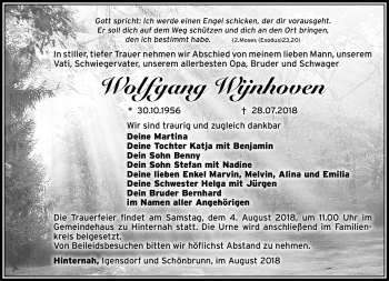 Traueranzeige von Wolfgang Wijnhoven von Südthüringer Presse