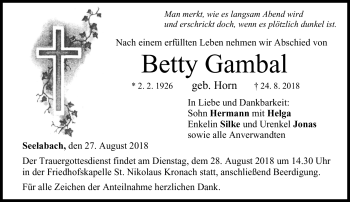 Traueranzeige von Betty Gambal von Neue Presse Coburg