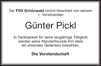 Traueranzeige von Günter Pickl von Frankenpost