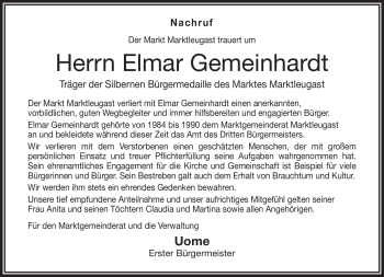 Traueranzeige von Elmar Gemeinhardt von Frankenpost