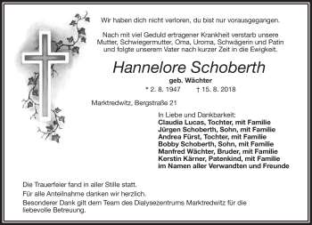 Traueranzeige von Hannelore Schoberth von Frankenpost