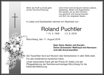 Traueranzeige von roland Puchtler von Frankenpost
