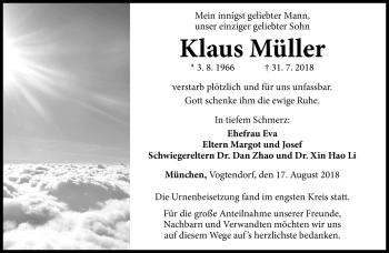 Traueranzeige von Klaus Müller von Neue Presse Coburg
