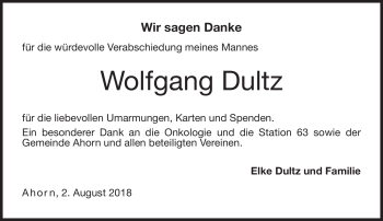Traueranzeige von Wolfgang Dultz von Neue Presse Coburg