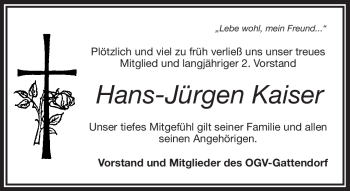 Traueranzeige von Hans-Jürgen Kaiser von Frankenpost