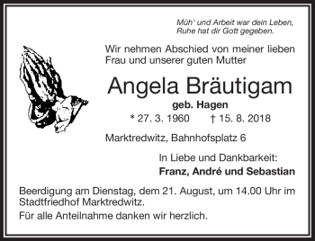 Traueranzeige von Angela Bräutigam von Frankenpost