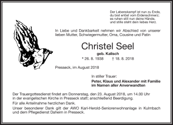 Traueranzeige von Christel Seel von Frankenpost