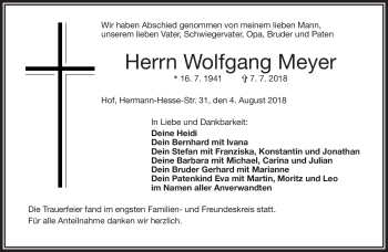 Traueranzeige von Wolfgang Meyer von Frankenpost