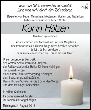 Traueranzeige von Karin-Anita Hölzer von Südthüringer Presse