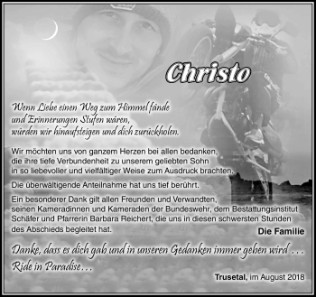 Traueranzeige von Christo Wolf von Südthüringer Presse