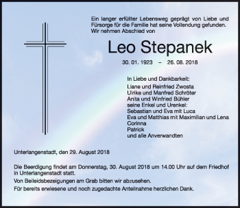Traueranzeige von Leo Stepanek von Neue Presse Coburg