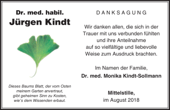 Traueranzeige von Jürgen Kindt von Südthüringer Presse