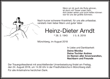 Traueranzeige von Heinz-Dieter Arndt von Frankenpost