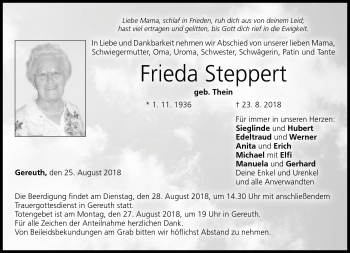 Traueranzeige von Frieda Steppert von Neue Presse Coburg