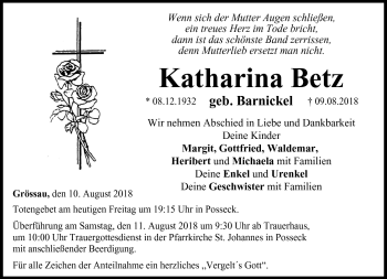 Traueranzeige von Katharina Betz von Neue Presse Coburg