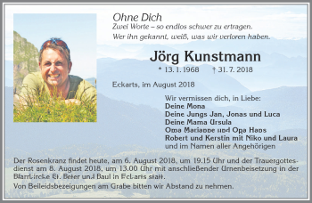 Traueranzeige von Kunstmann Jörg von Frankenpost