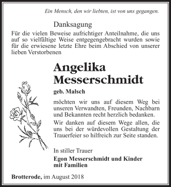 Traueranzeige von Angelika Messerschmidt von Südthüringer Presse