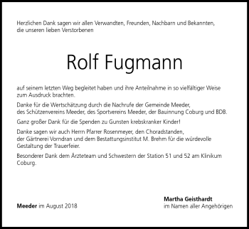 Traueranzeige von Rolf Fugmann von Neue Presse Coburg