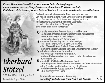 Traueranzeige von Eberhard Stötzel von Südthüringer Presse