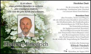 Traueranzeige von Herbert Friedrich von Südthüringer Presse
