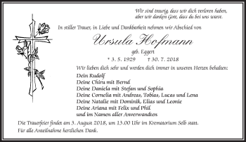 Traueranzeige von Ursula Hofmann von Frankenpost