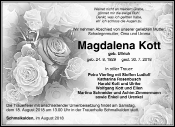 Traueranzeige von Magdalena Kott von Südthüringer Presse