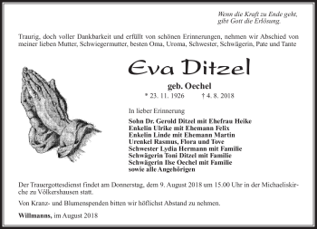 Traueranzeige von Eva Ditzel von Südthüringer Presse