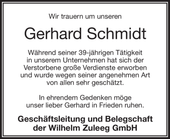 Traueranzeige von Gerhard Schmidt von Frankenpost