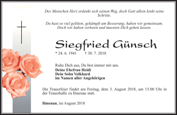 Traueranzeige von Siegfried Günsch von Südthüringer Presse