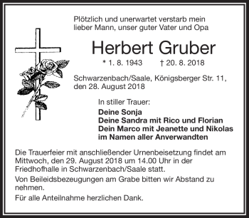 Traueranzeige von Herbert Gruber von Frankenpost
