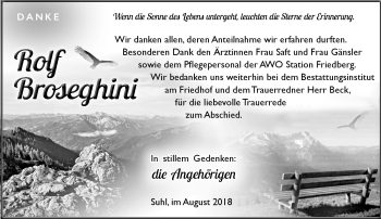 Traueranzeige von Rolf Broseghini von Südthüringer Presse