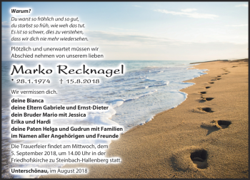 Traueranzeige von Marko Recknagel von Südthüringer Presse