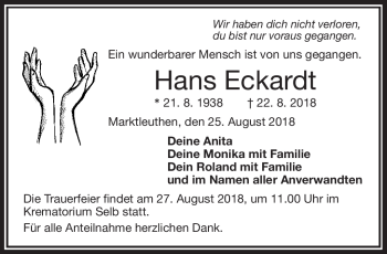Traueranzeige von Hans Eckhardt von Frankenpost