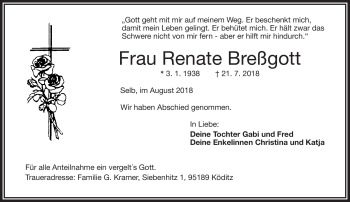 Traueranzeige von Renate Breßgott von Frankenpost