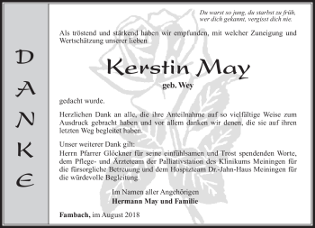 Traueranzeige von Kerstin May von Südthüringer Presse