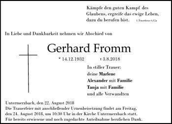 Traueranzeige von Gerhard Fromm von Neue Presse Coburg