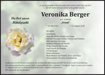 Traueranzeige von Veronika Berger von Neue Presse Coburg