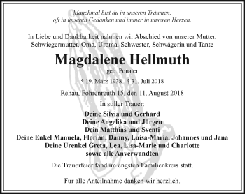 Traueranzeige von Magdalene Hellmuth von Frankenpost