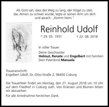 Traueranzeige von Reinhold Udolf von Neue Presse Coburg