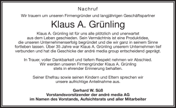 Traueranzeige von Klaus Grünling von Frankenpost