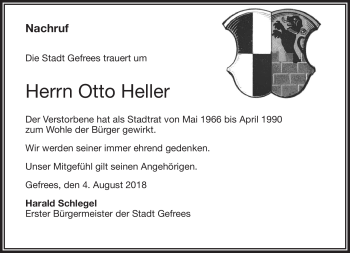 Traueranzeige von Otto Heller von Frankenpost
