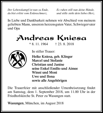 Traueranzeige von Andreas Kniesa von Südthüringer Presse