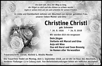 Traueranzeige von Christine Christl von Neue Presse Coburg