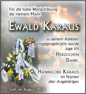Traueranzeige von Ewald Karaus von Südthüringer Presse