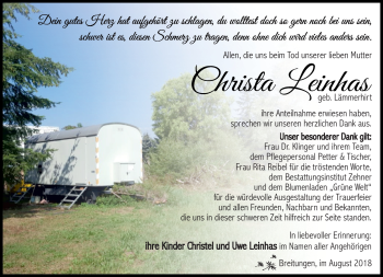 Traueranzeige von Christa Leinhas von Südthüringer Presse