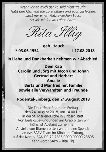 Traueranzeige von Rita Illig von Neue Presse Coburg