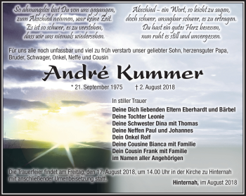 Traueranzeige von André Kummer von Südthüringer Presse