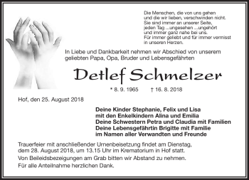 Traueranzeige von Detlef Schmelzer von Frankenpost